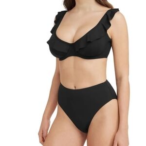 Sea level swim retro high waist bikini bottom black 12 NWT